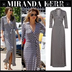 DVF Silk Maxi Dress Black & White Chain SZ 12 14